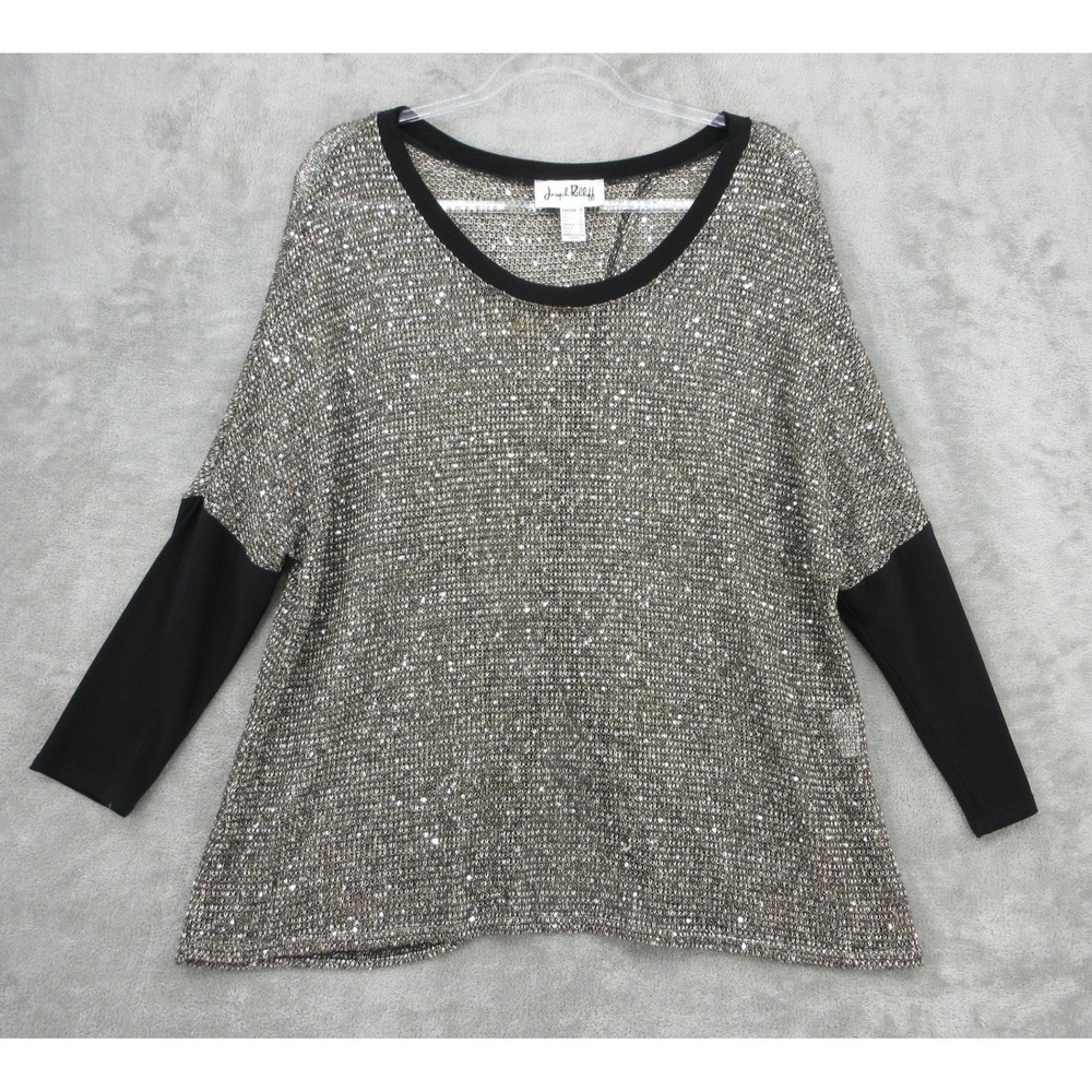 Joseph Ribkoff Sweater Womens 12 Flyaway Open Knit Sequin Metallic Statement‎